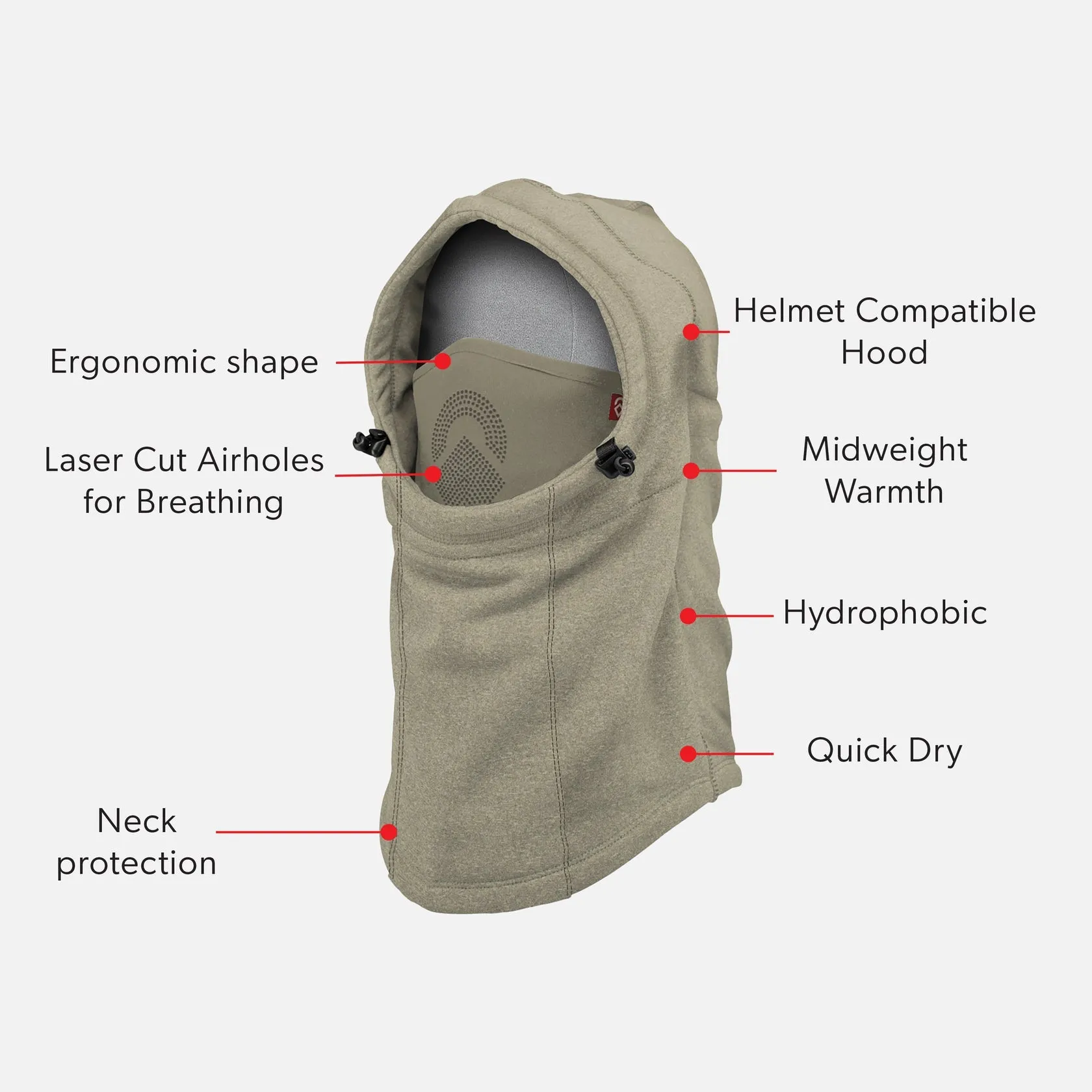 Airhole Laser Polar Fleece Airhood - Khaki