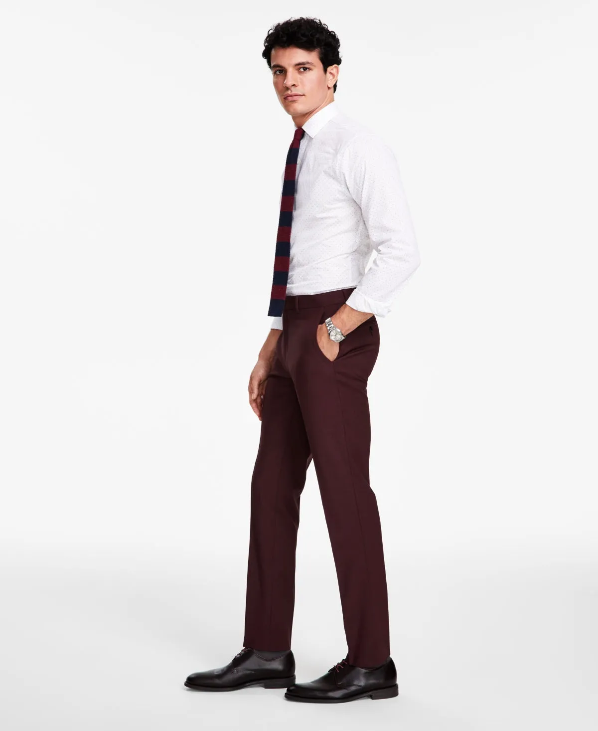 Bar Iii Men's Slim Fit Solid Suit Dress Pant Burgundy 32 x 32