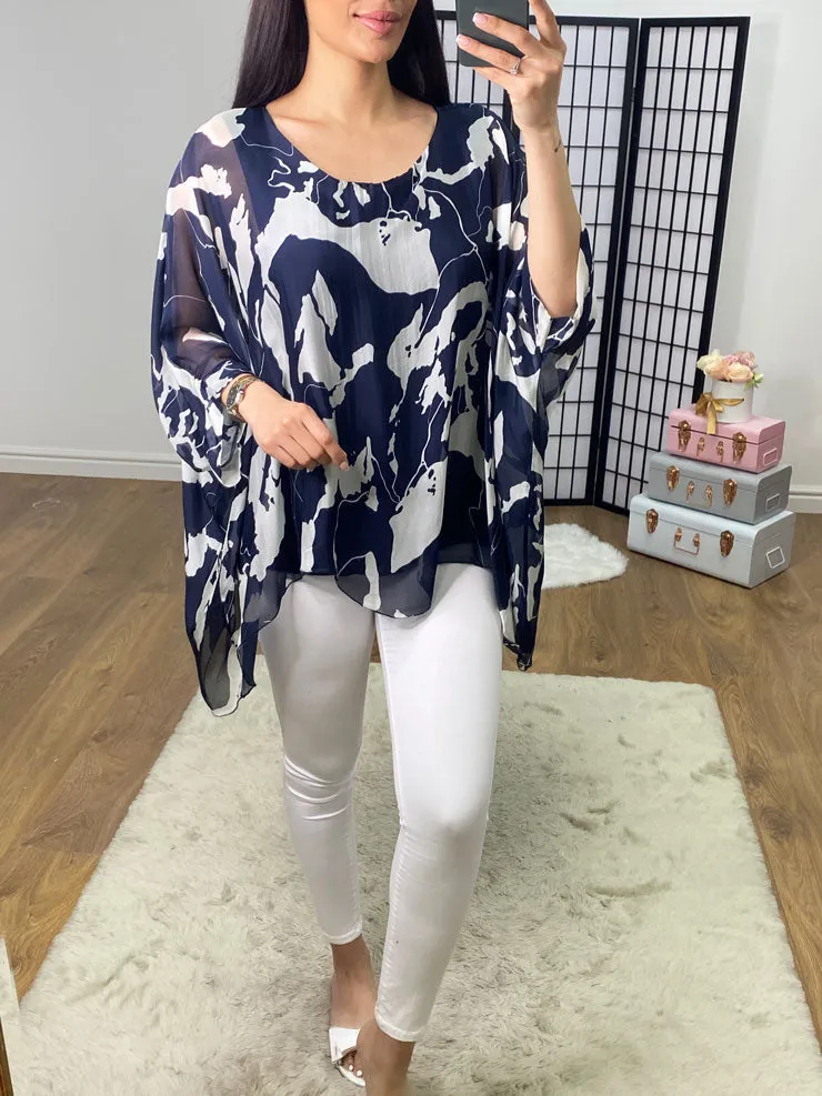 Bellamy Splash Print Silk Double Layer Chiffon Sleeve Top