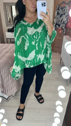 Bellamy Splash Print Silk Double Layer Chiffon Sleeve Top