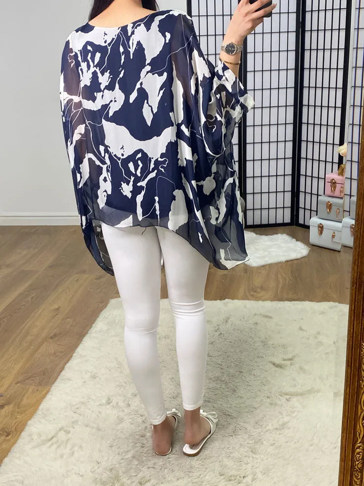 Bellamy Splash Print Silk Double Layer Chiffon Sleeve Top