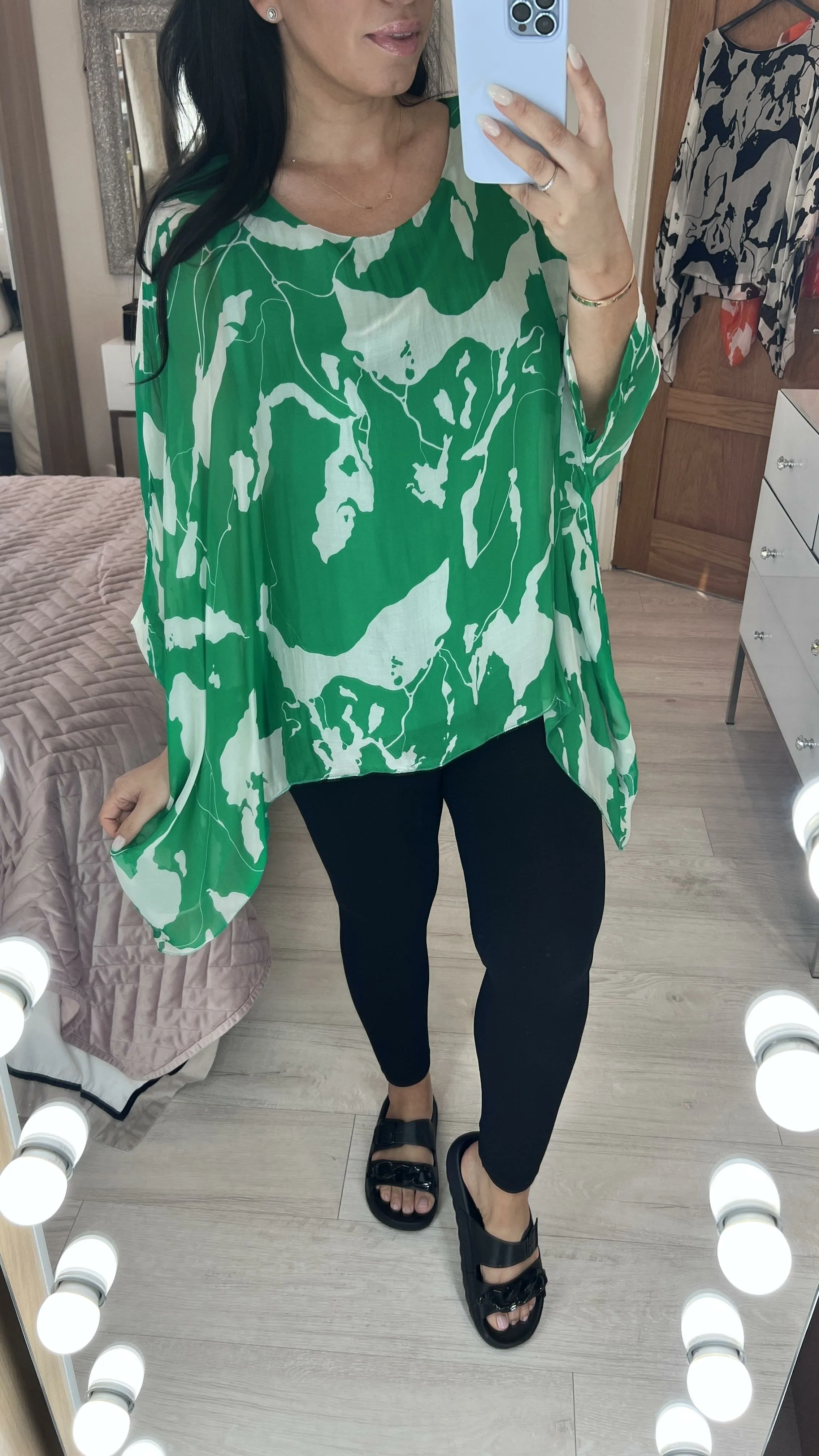 Bellamy Splash Print Silk Double Layer Chiffon Sleeve Top