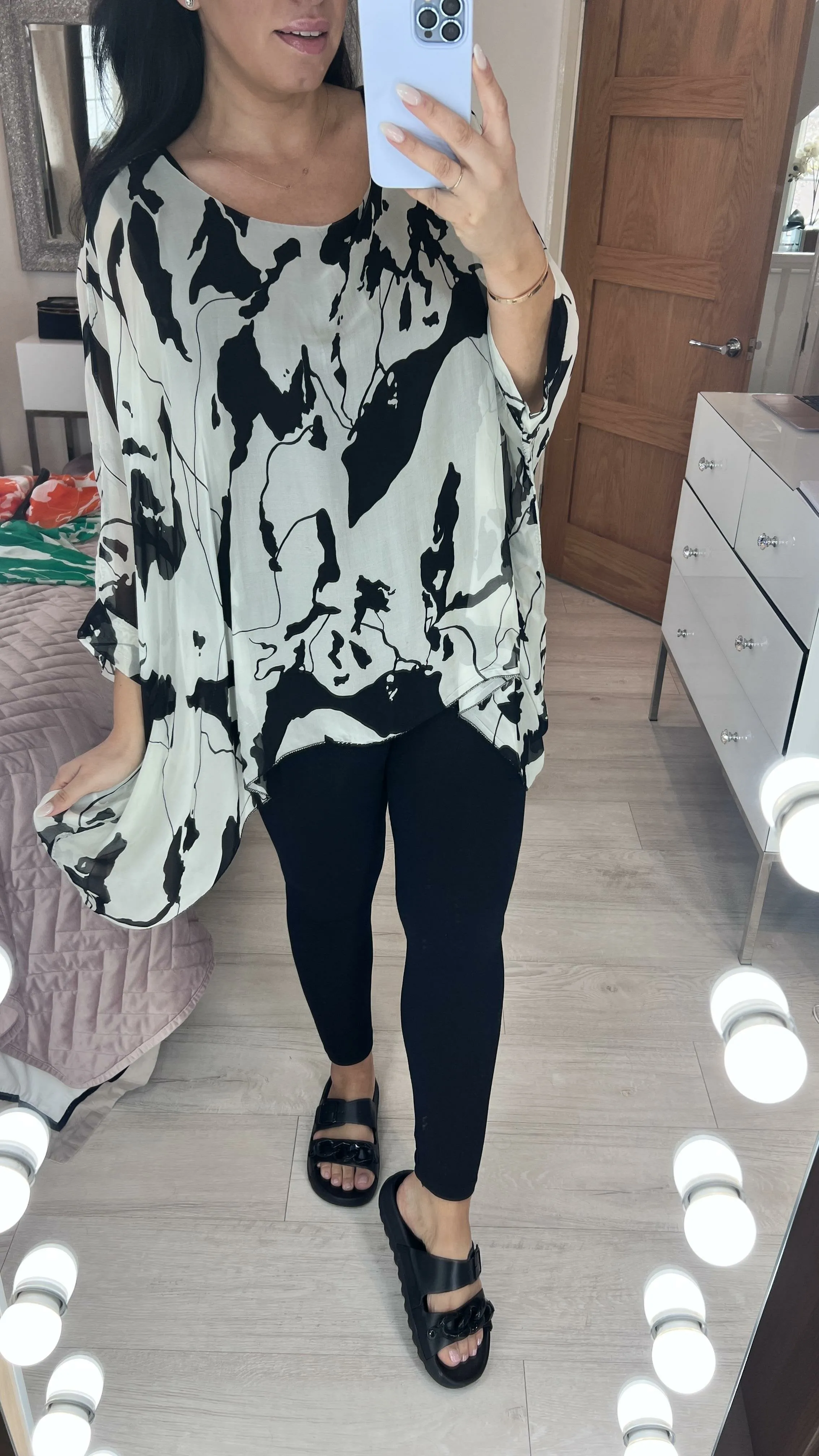 Bellamy Splash Print Silk Double Layer Chiffon Sleeve Top