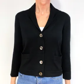 Black Cashmere Collared V-Neck Cardigan with Pockets Medium
