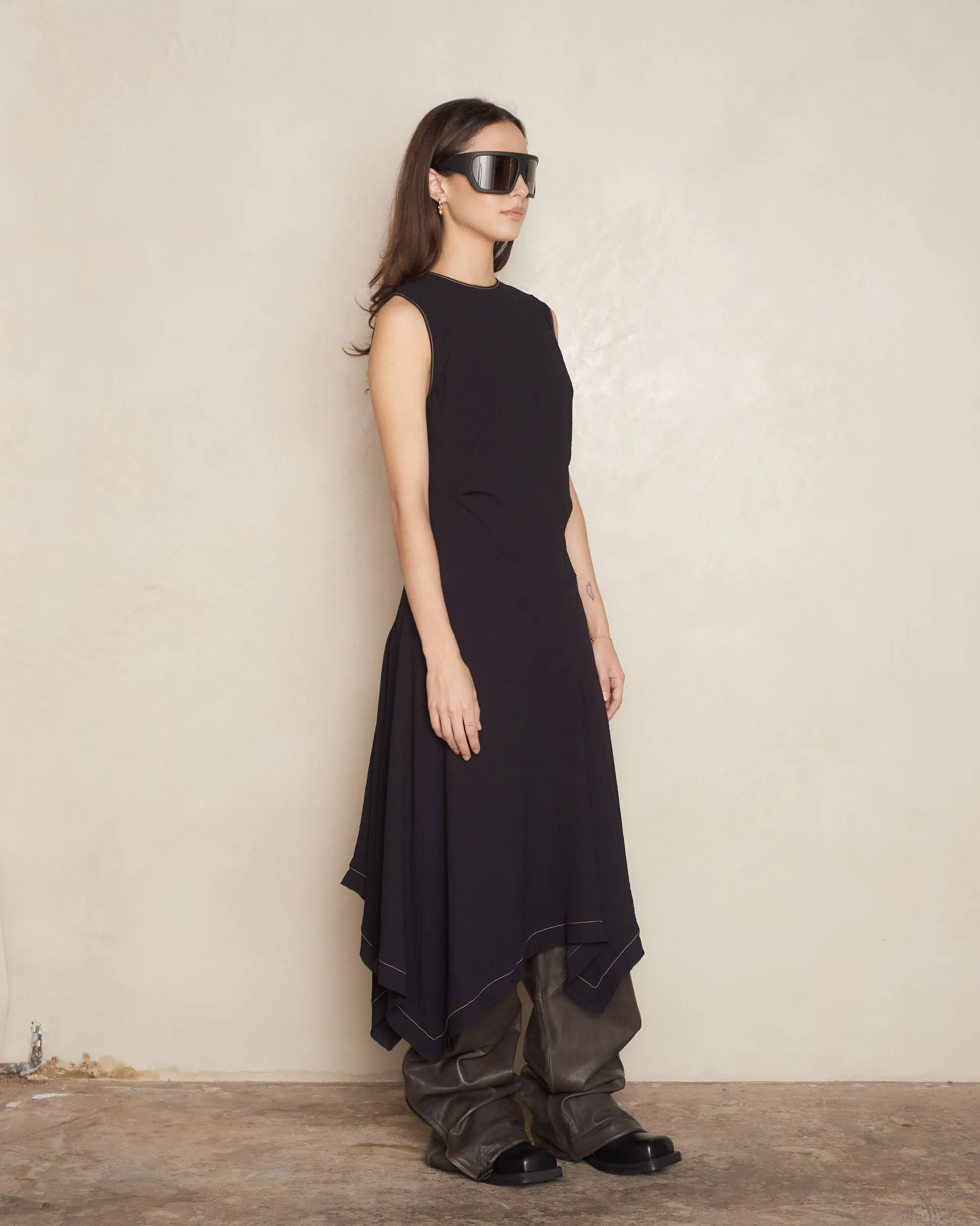 Black Draped Sleeveless Dress
