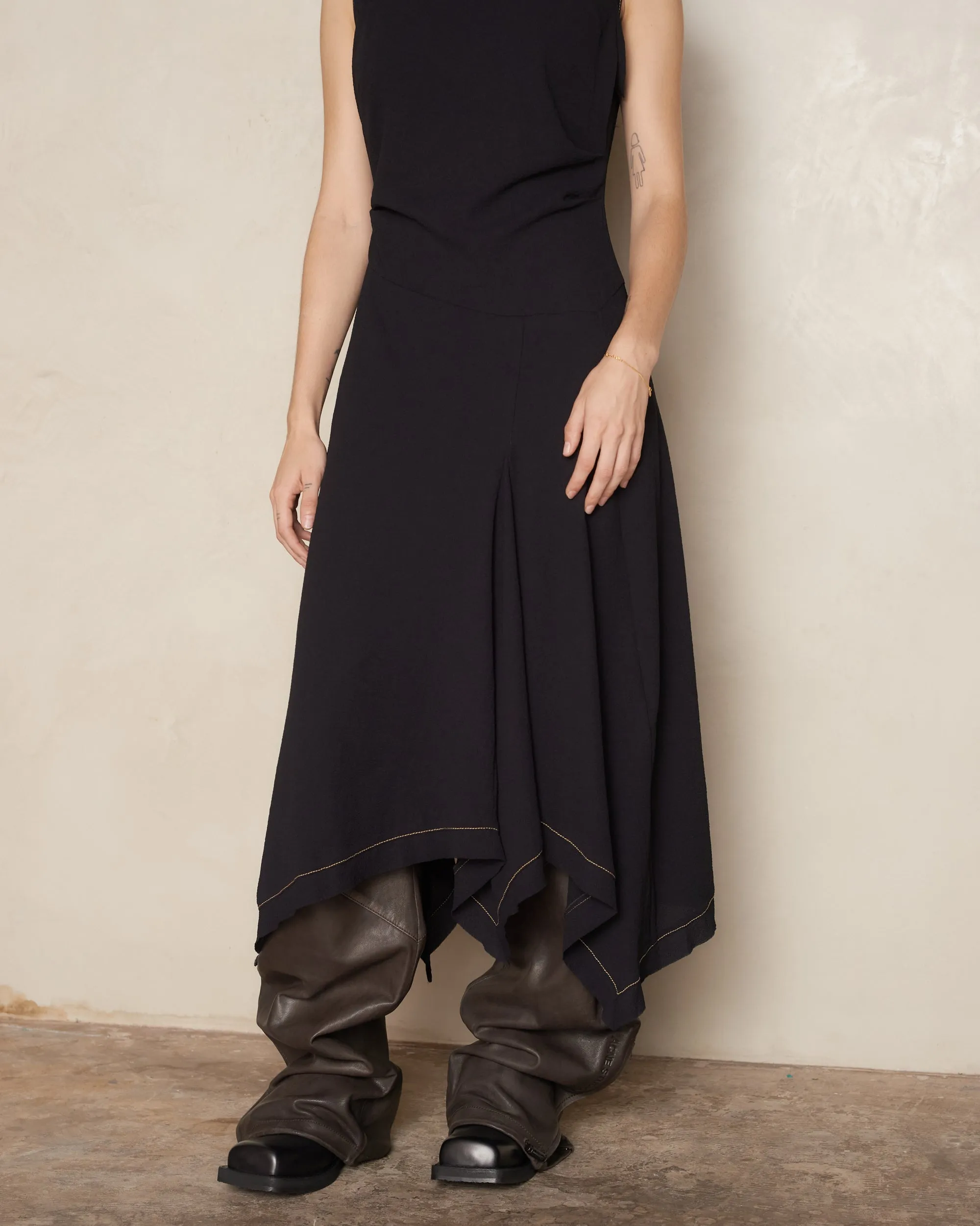Black Draped Sleeveless Dress