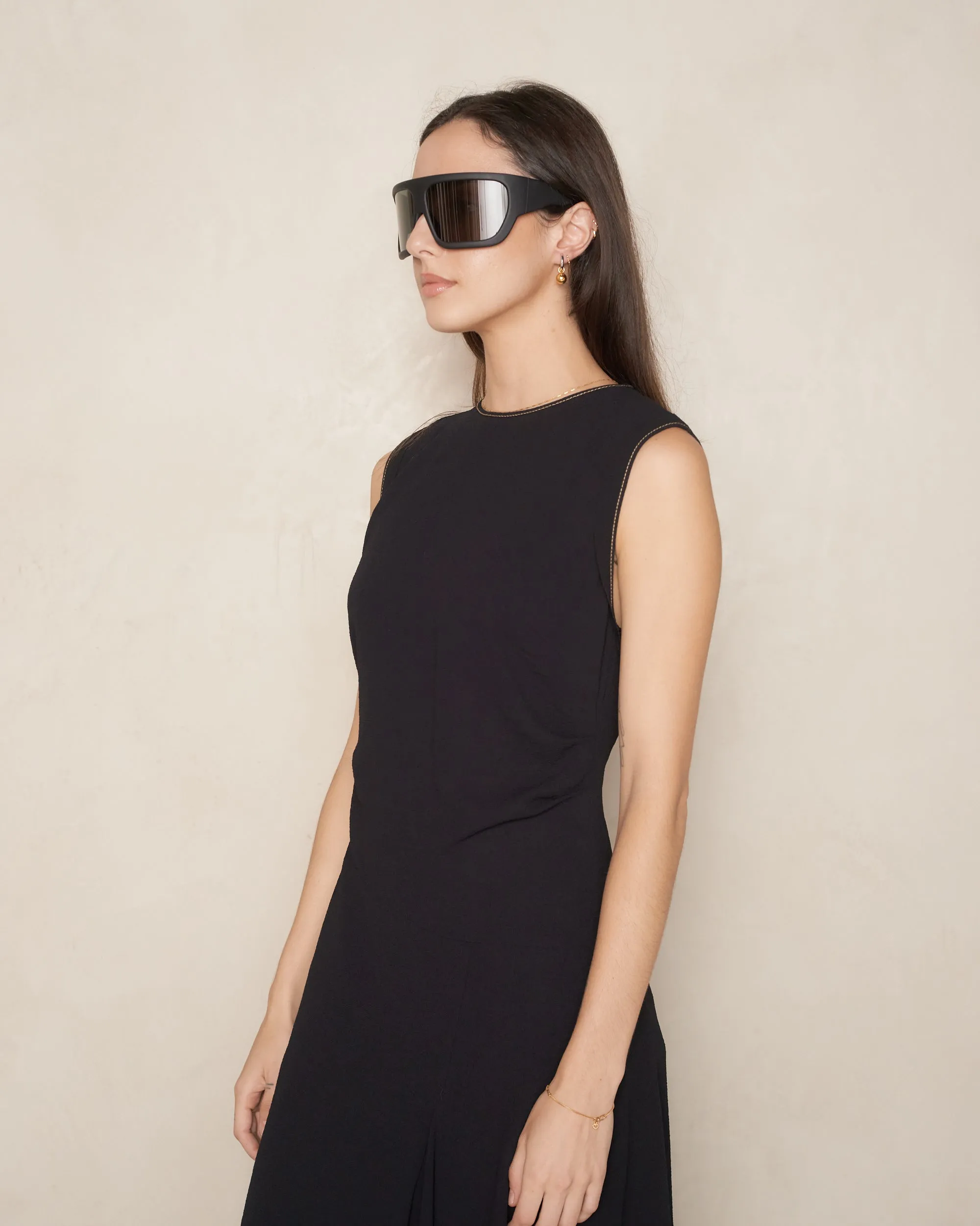 Black Draped Sleeveless Dress