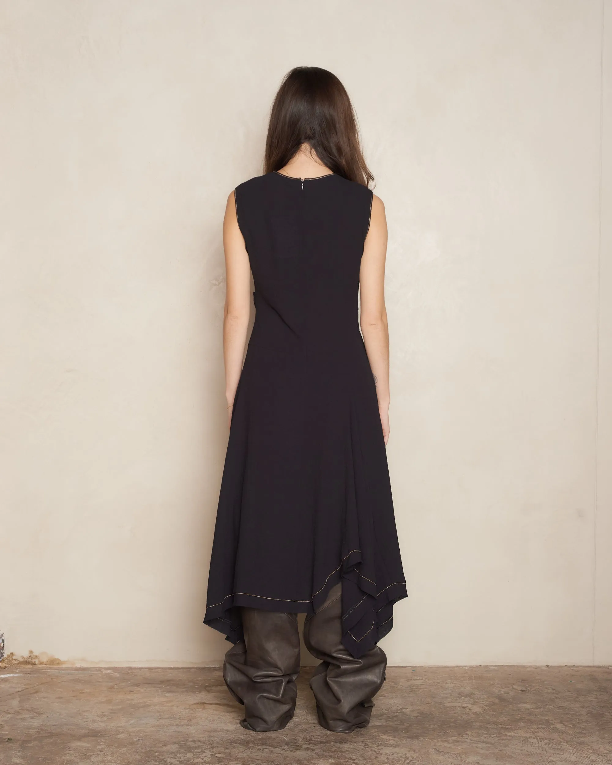 Black Draped Sleeveless Dress