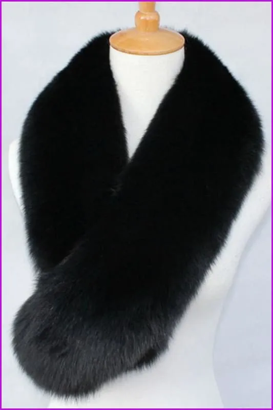 Black Fox Fur Collar Scarf