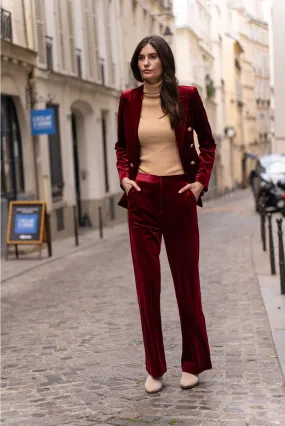 Bordeaux Straight Cut High Waist Velvet Pants