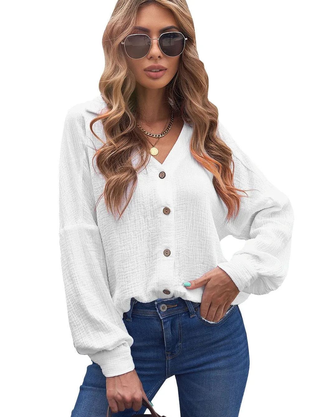 Button-Down Balloon Sleeve Shirt