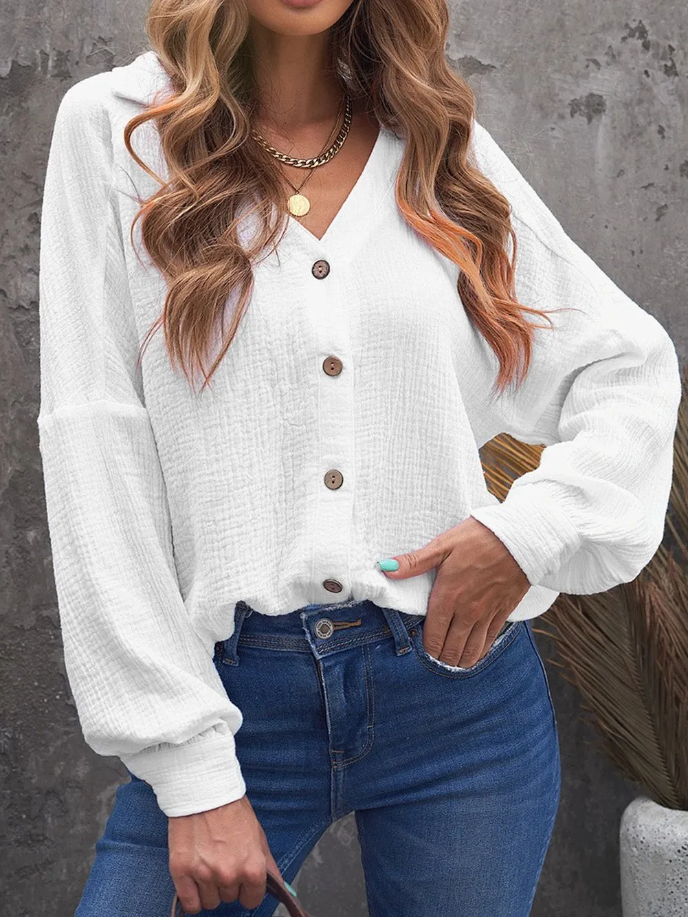 Button-Down Balloon Sleeve Shirt