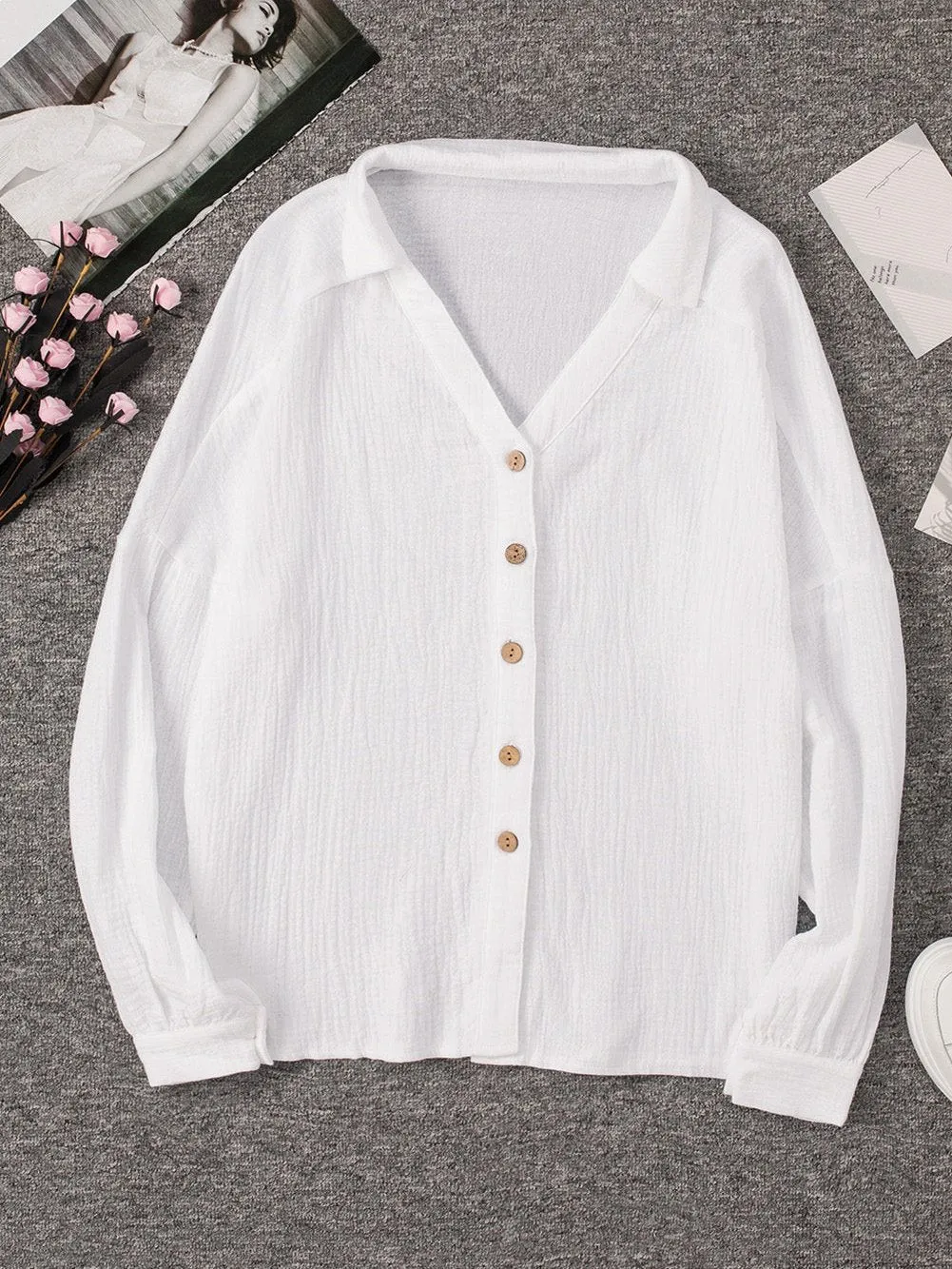 Button-Down Balloon Sleeve Shirt