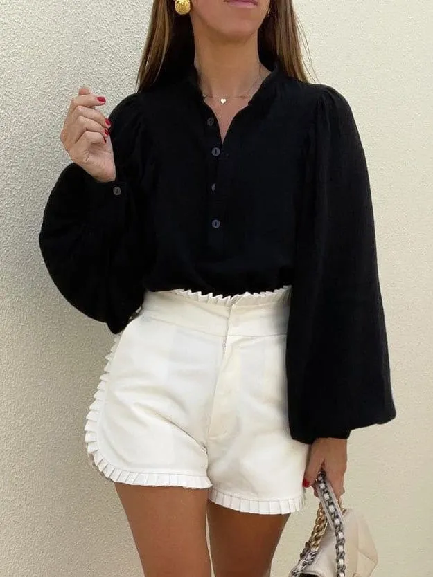 Button-Down Balloon Sleeve Shirt