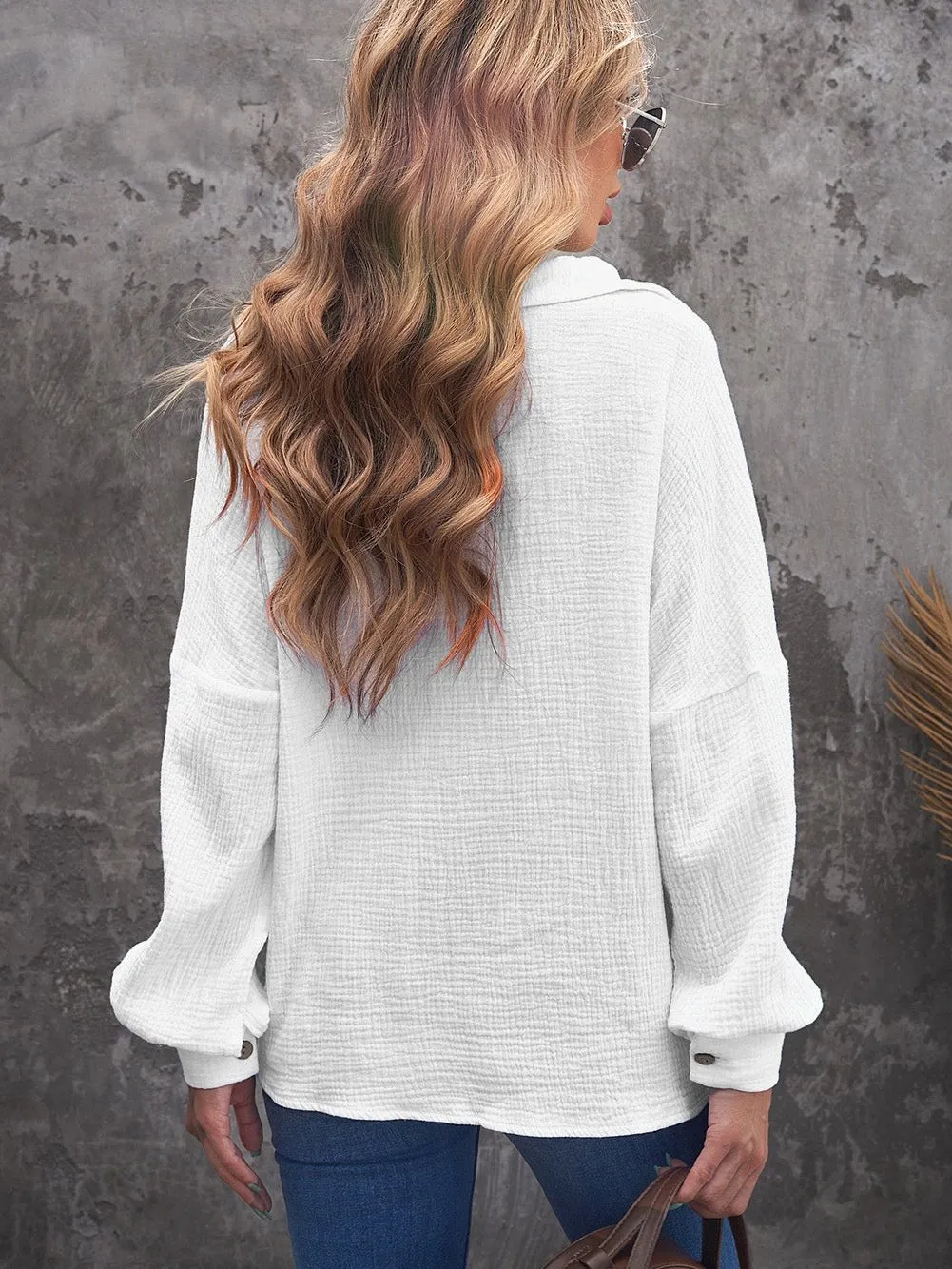 Button-Down Balloon Sleeve Shirt