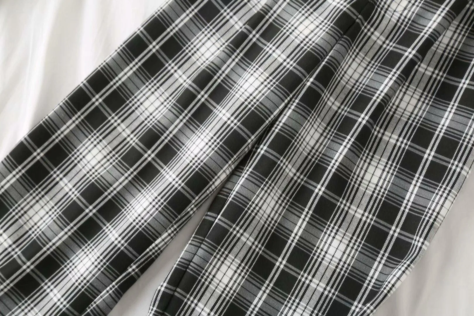 Casual Plaid High Waist Wide Leg Pants