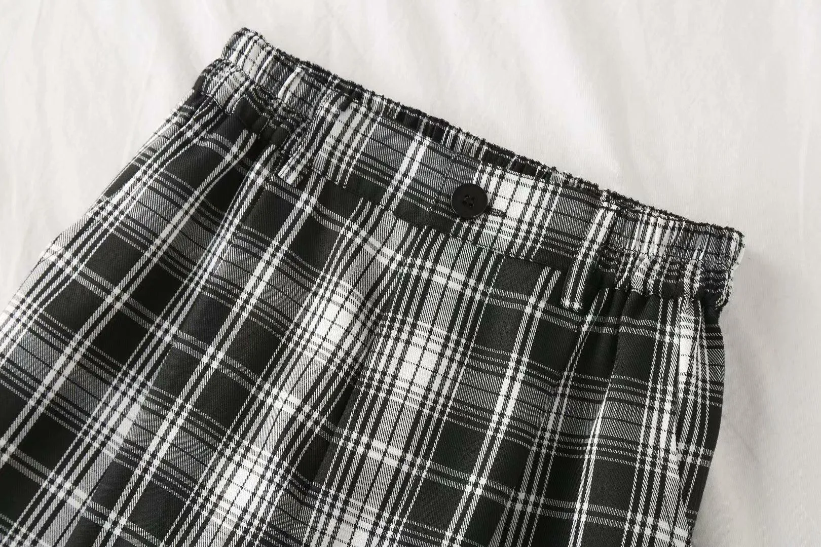 Casual Plaid High Waist Wide Leg Pants