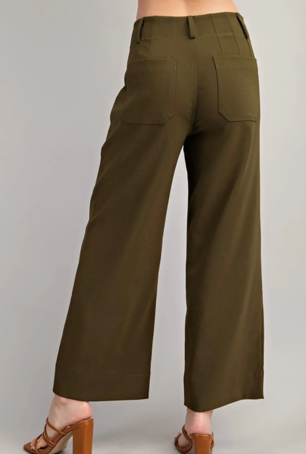 Colette Cropped Wide Leg Pants - Olive