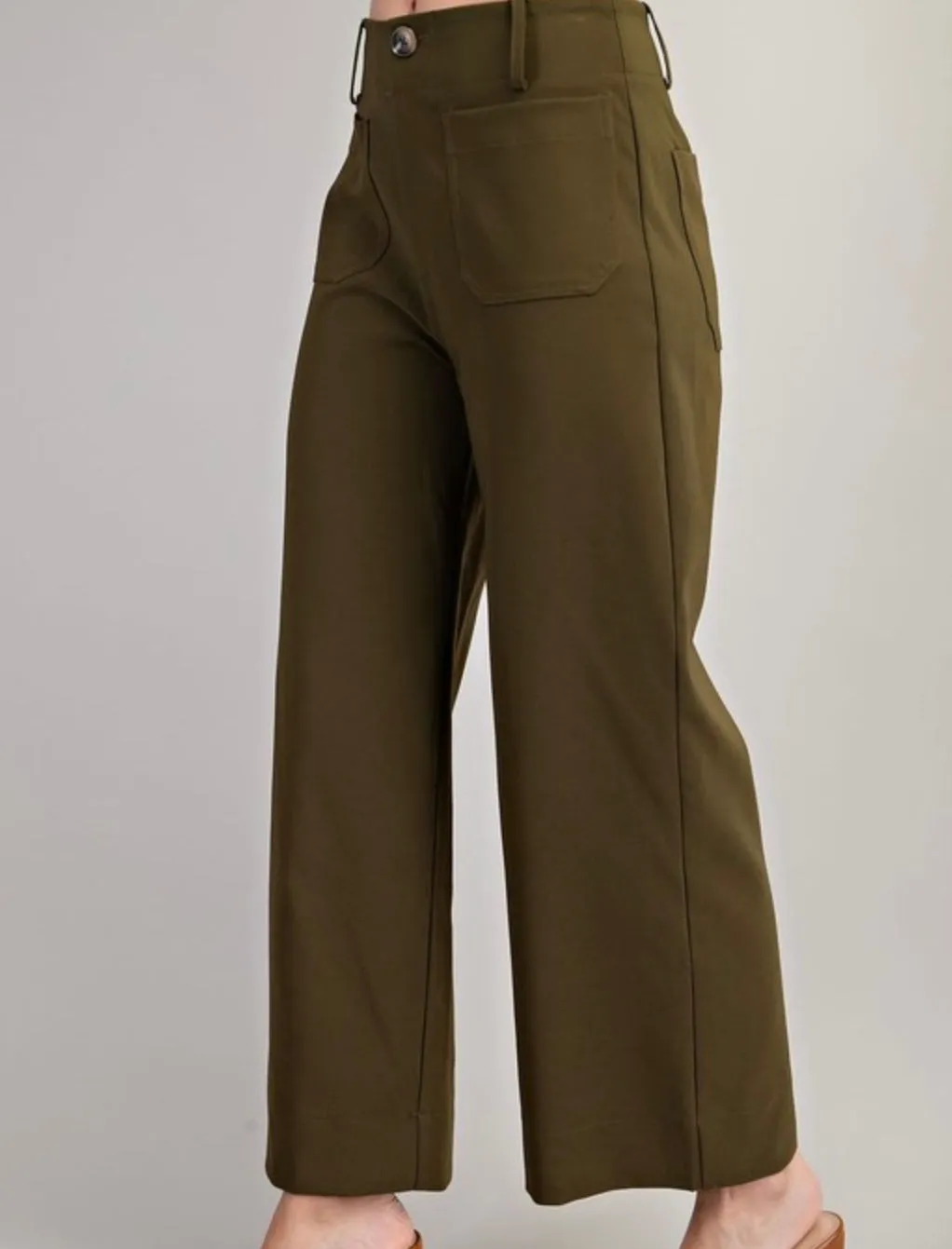 Colette Cropped Wide Leg Pants - Olive