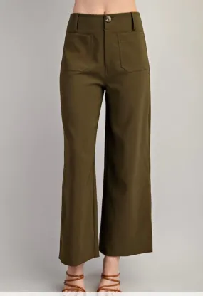 Colette Cropped Wide Leg Pants - Olive