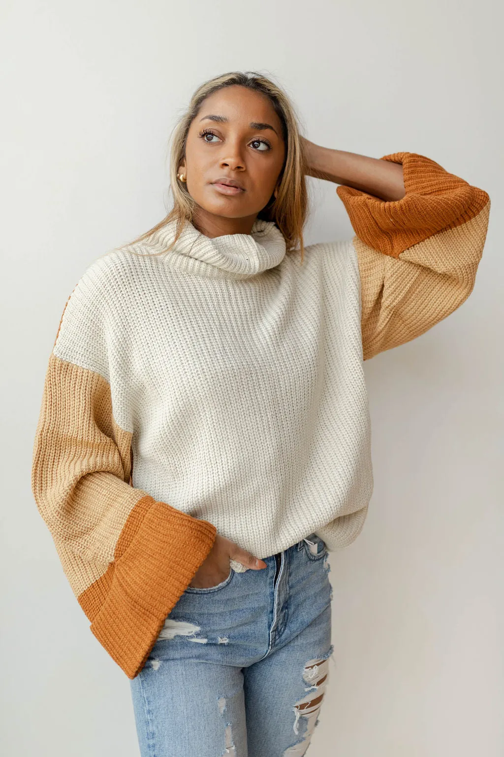 colorblock turtleneck sweater
