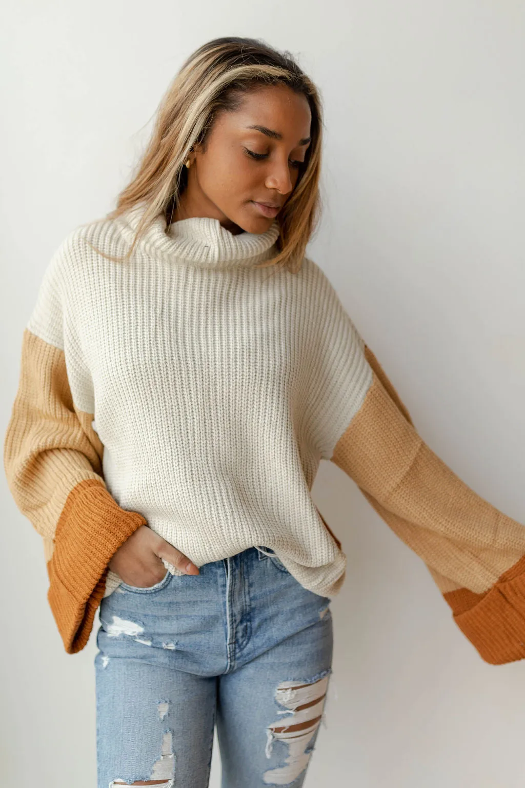 colorblock turtleneck sweater