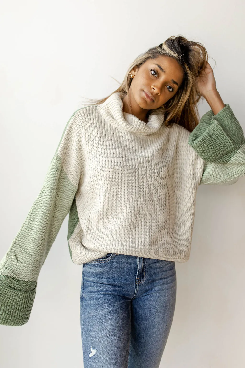 colorblock turtleneck sweater