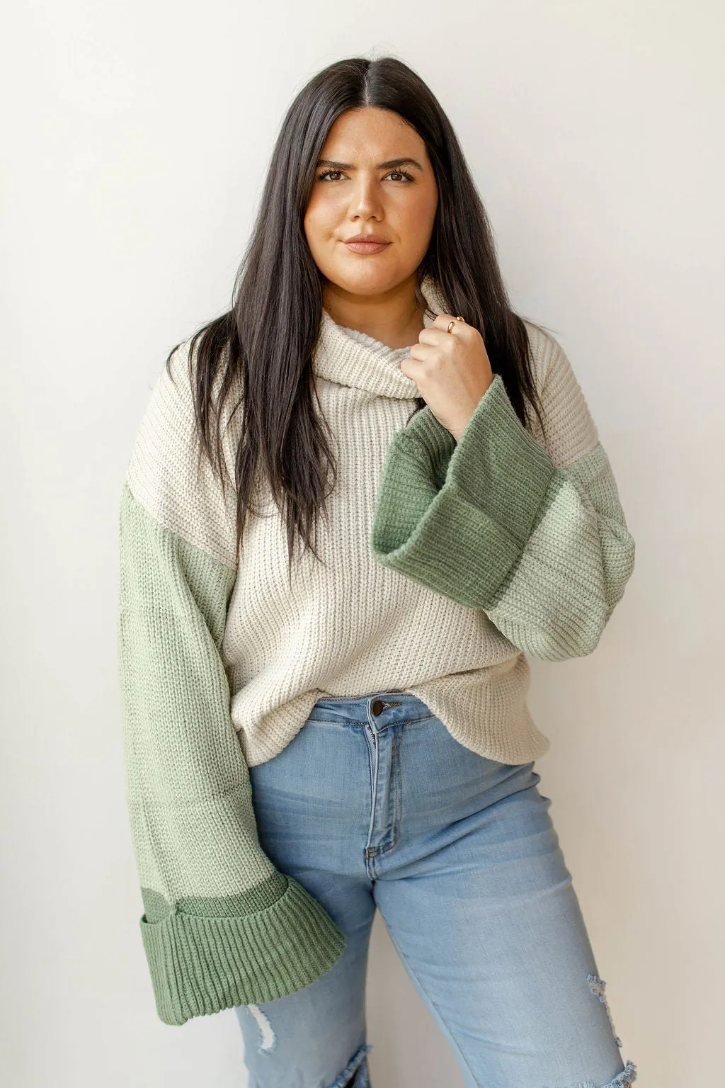 colorblock turtleneck sweater