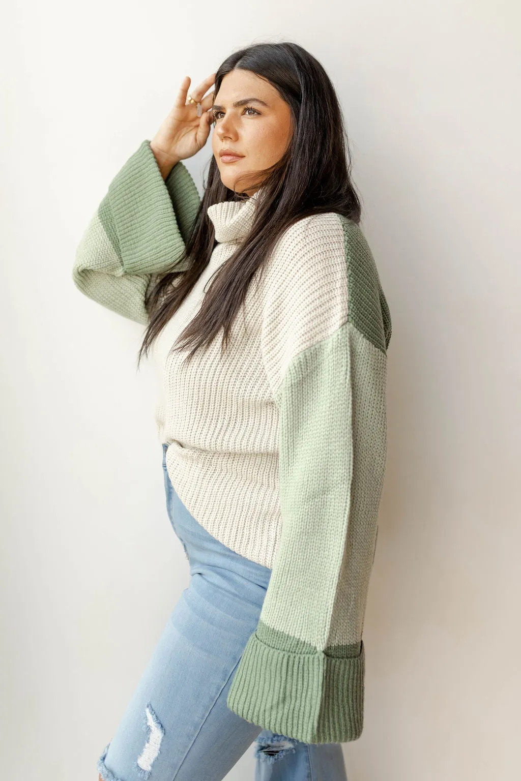 colorblock turtleneck sweater