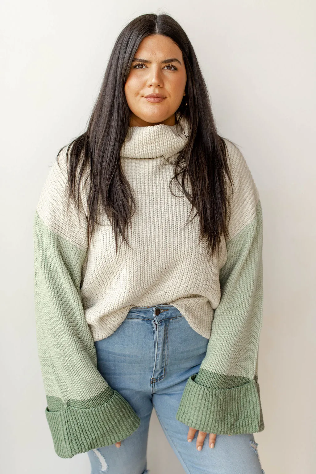 colorblock turtleneck sweater