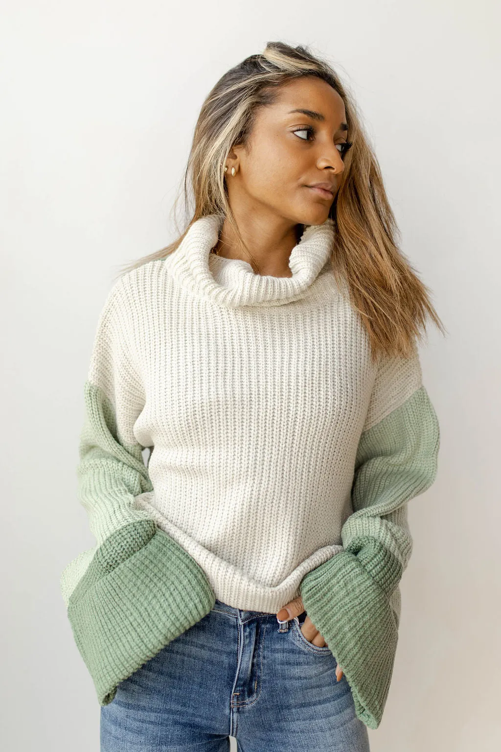 colorblock turtleneck sweater