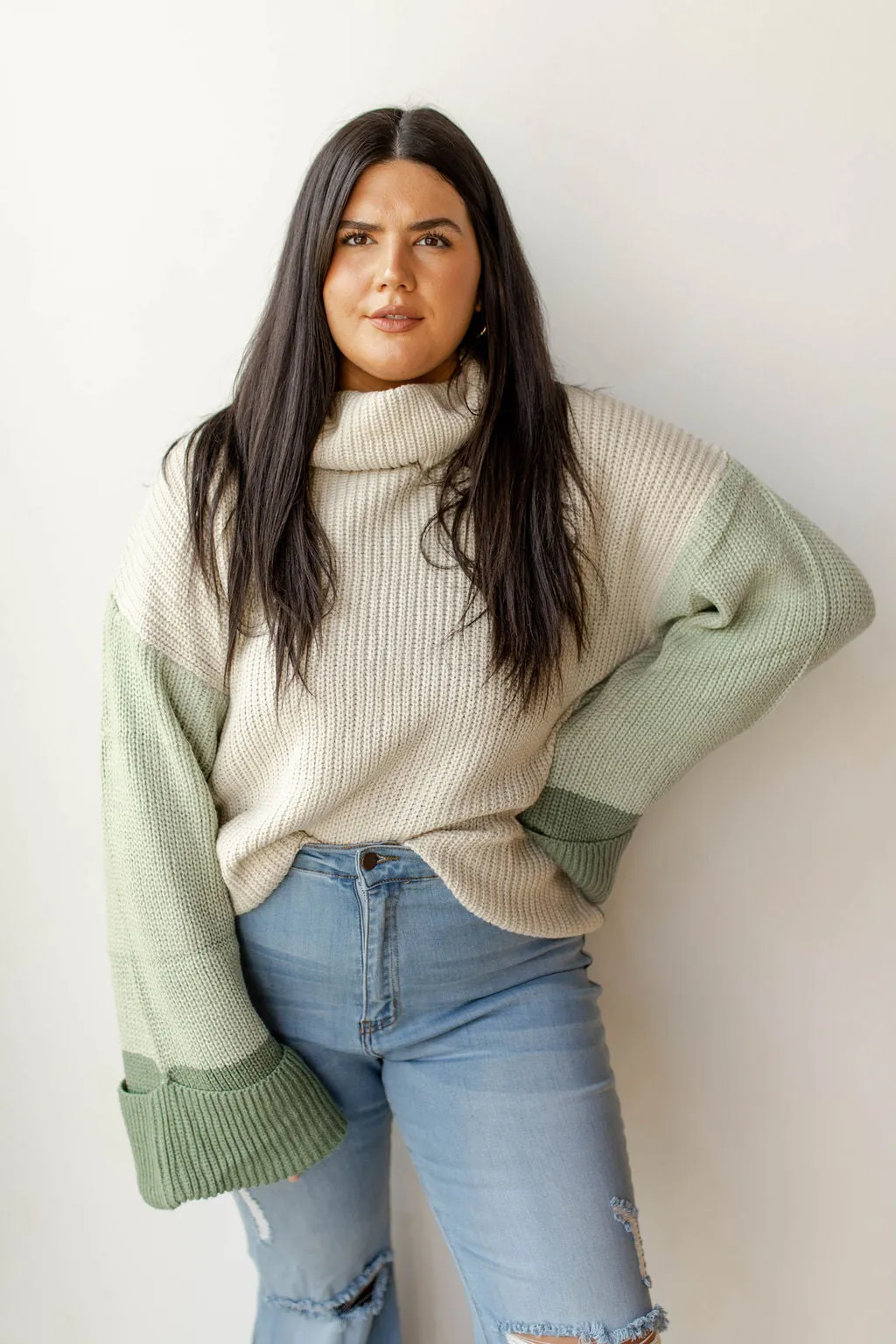 colorblock turtleneck sweater