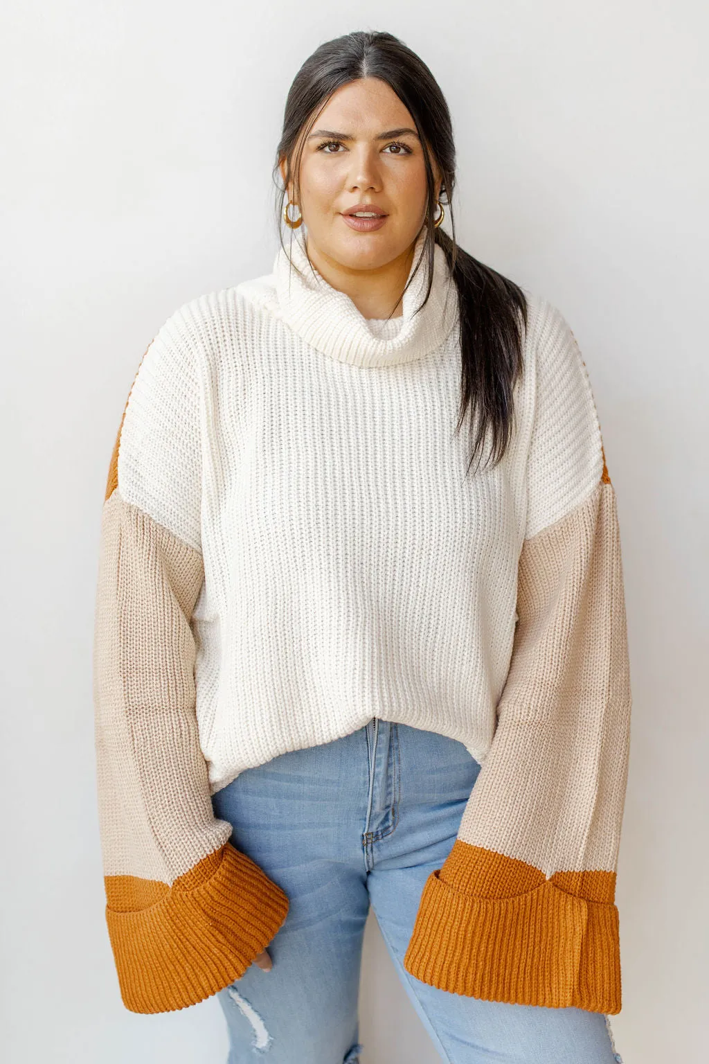colorblock turtleneck sweater