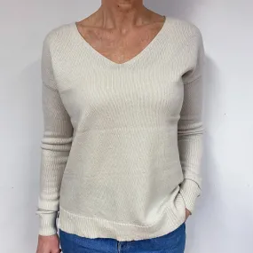 Cream Slouchy Cashmere V-Neck Jumper Medium