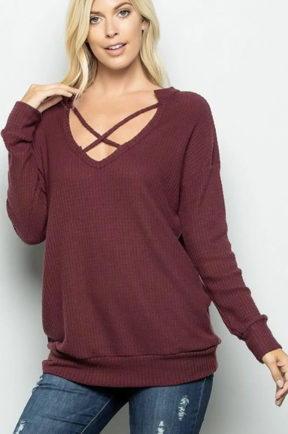 Crisscross Neckline Henley