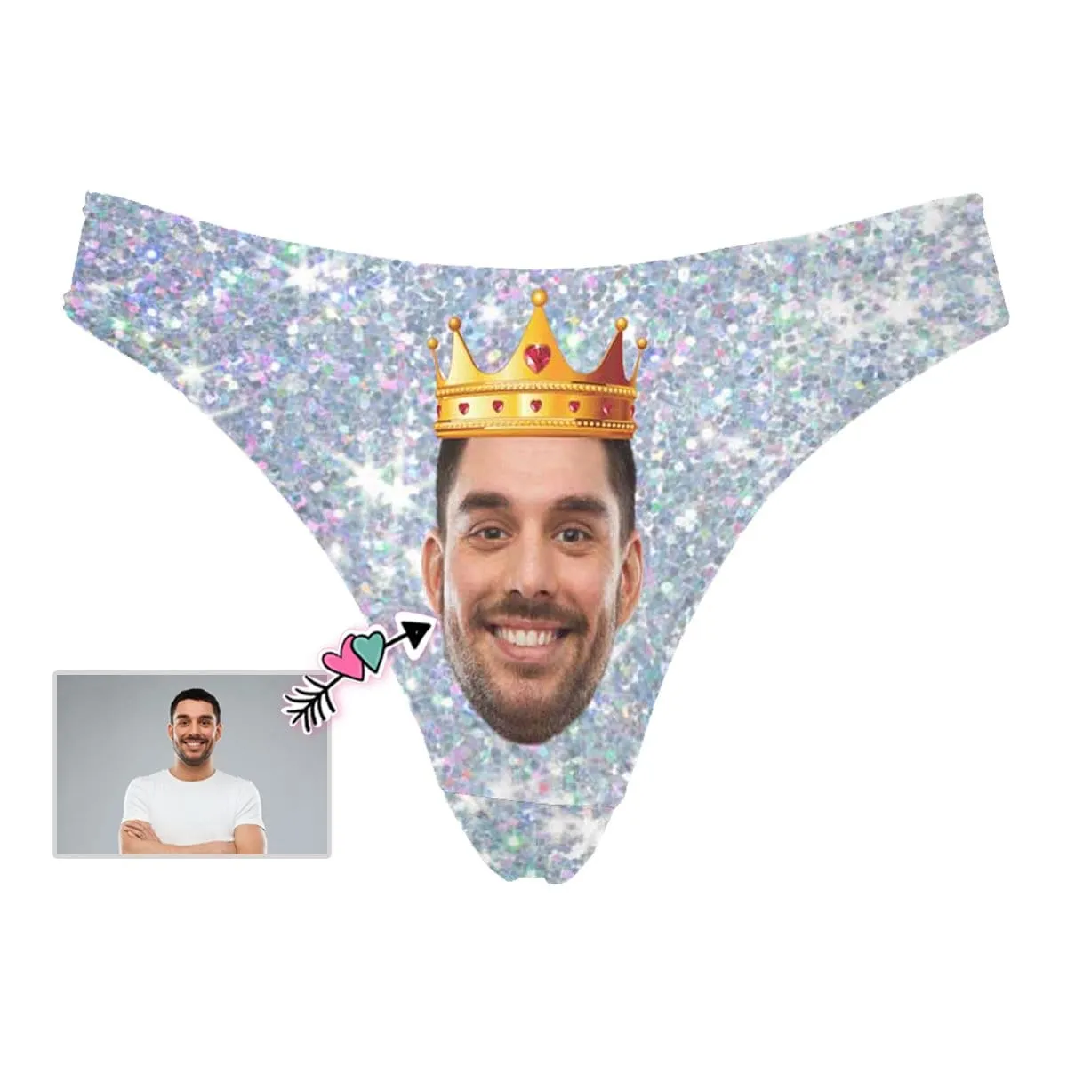 Custom Husband Face Underwear Personalized Shiny Silvery Women's Classic Thong Wedding Gift for Bride