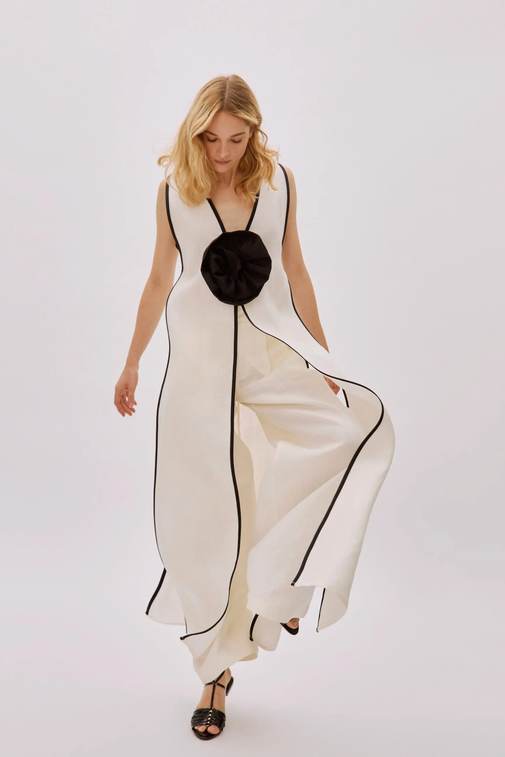 Estelle Ecru Linen Flower Dress