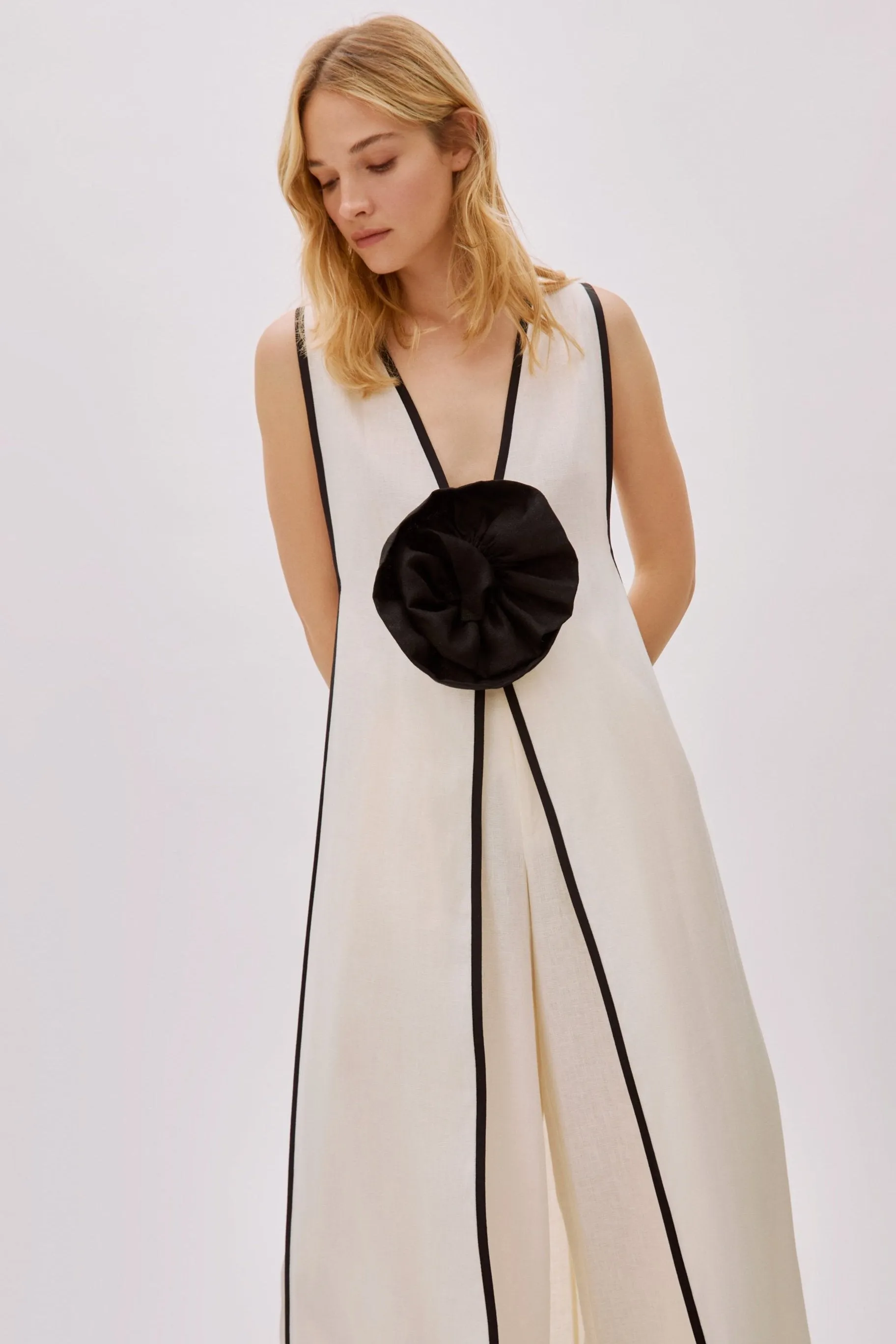 Estelle Ecru Linen Flower Dress