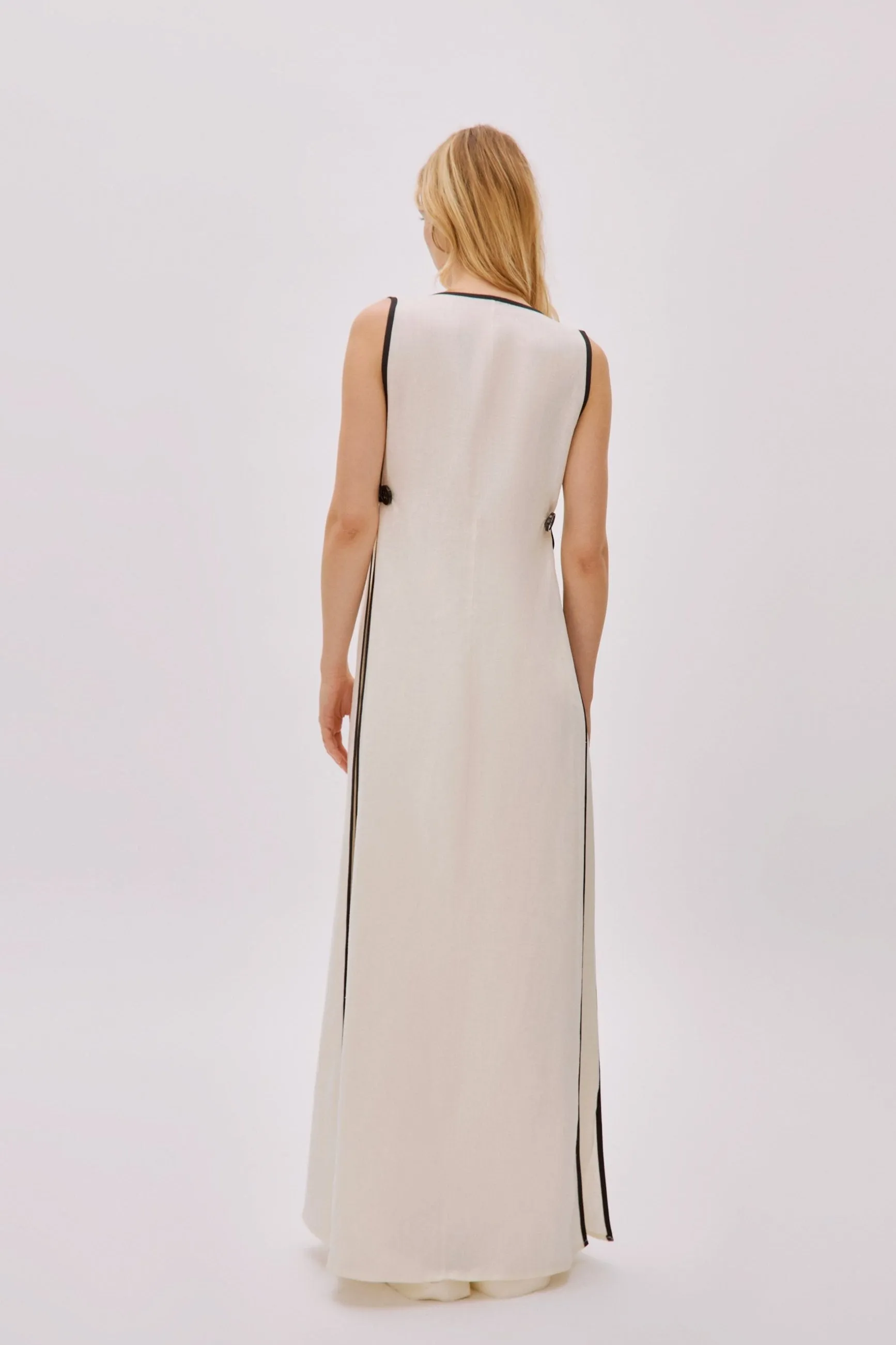 Estelle Ecru Linen Flower Dress