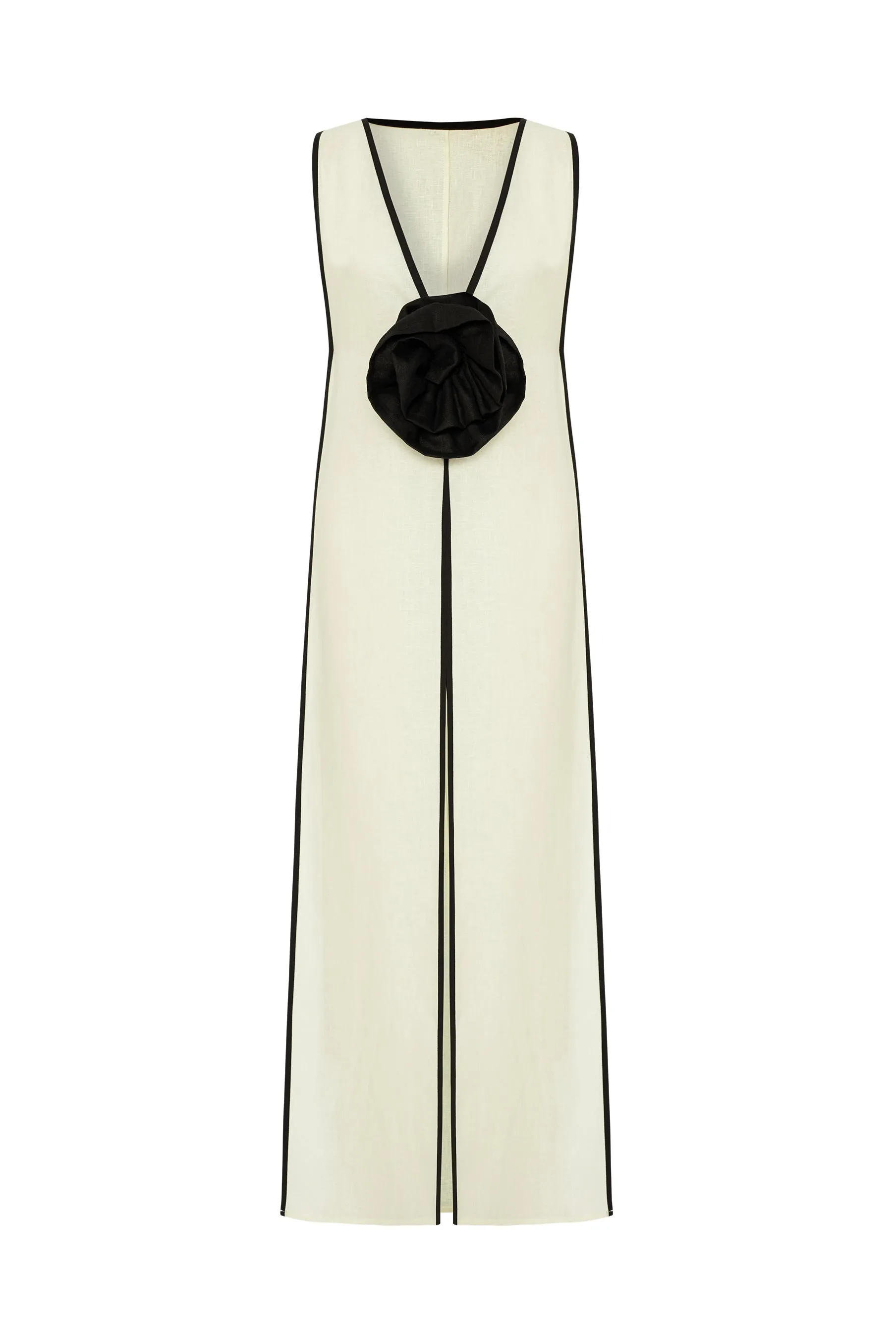 Estelle Ecru Linen Flower Dress