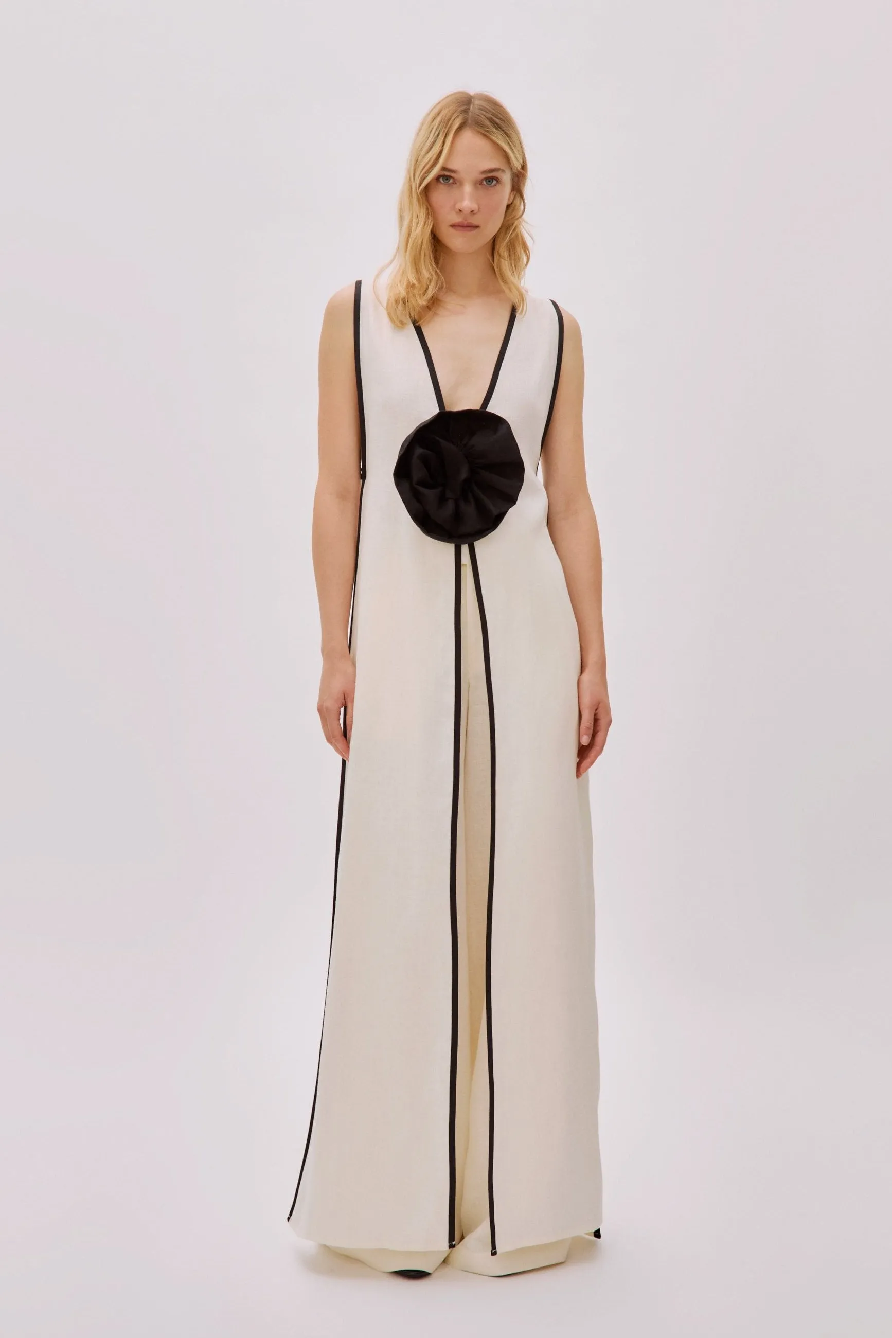 Estelle Ecru Linen Flower Dress