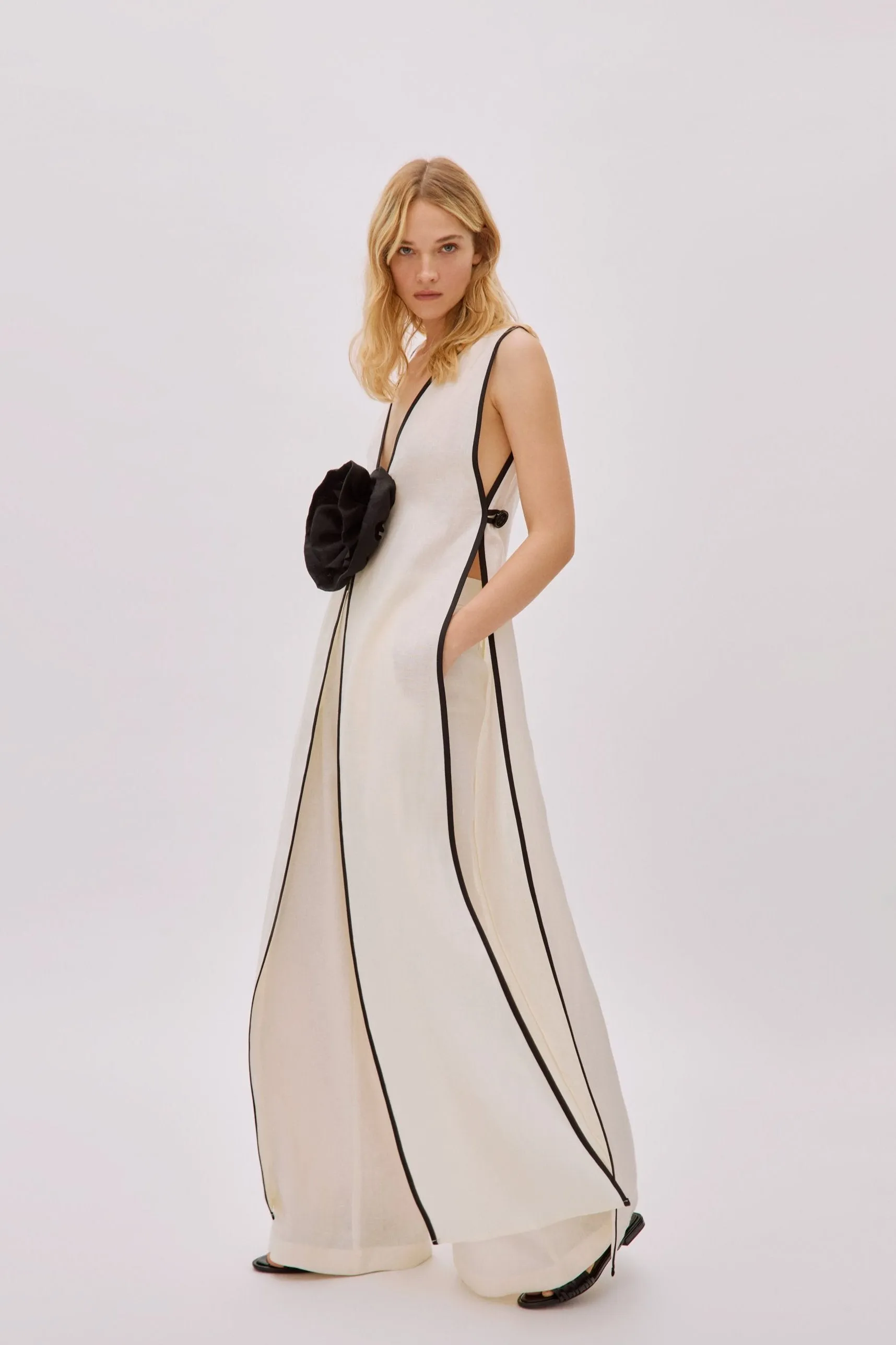 Estelle Ecru Linen Flower Dress