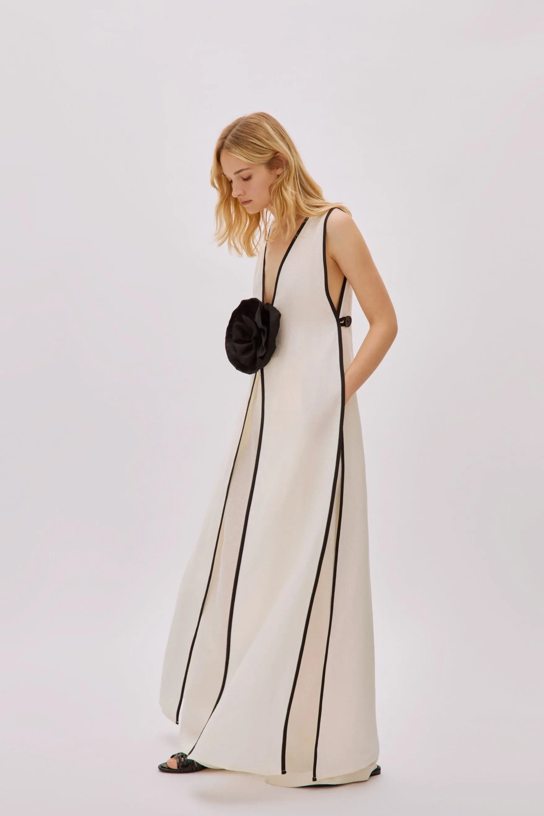 Estelle Ecru Linen Flower Dress