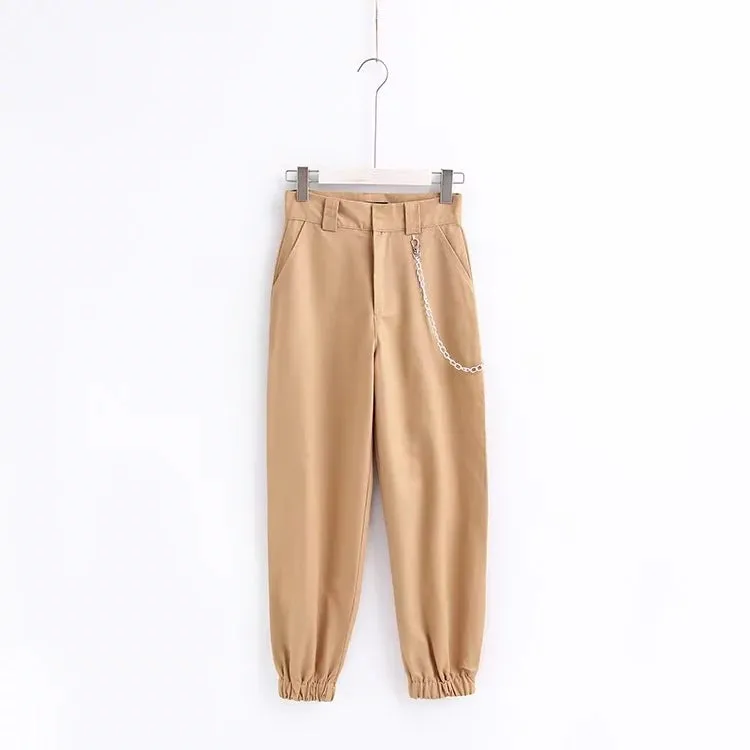 European Style Chain High Waist Loose Zipper Pants