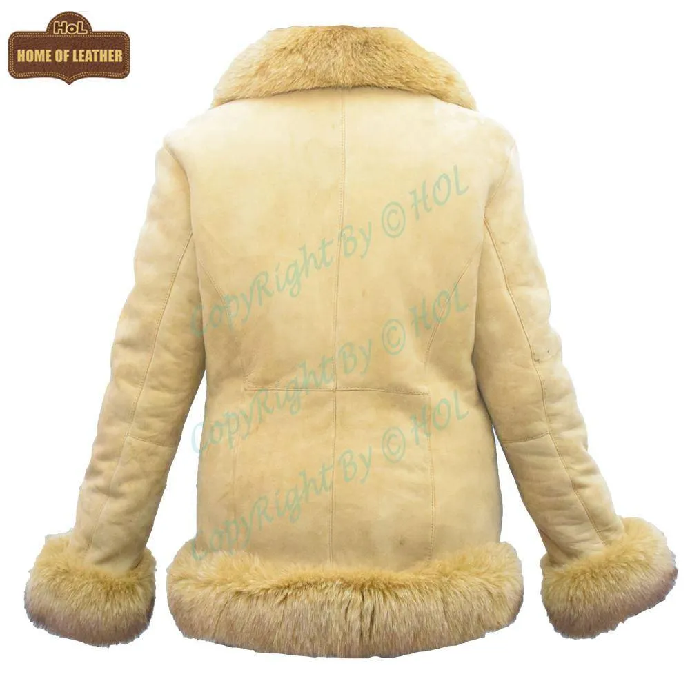 F003 HoL Women's Real Camel Brown Suede Leather Coat