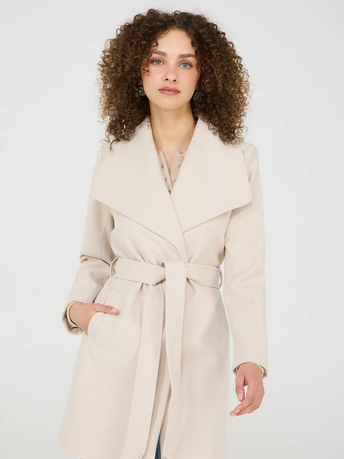 Faux Wool Shawl Collar Wrap Coat