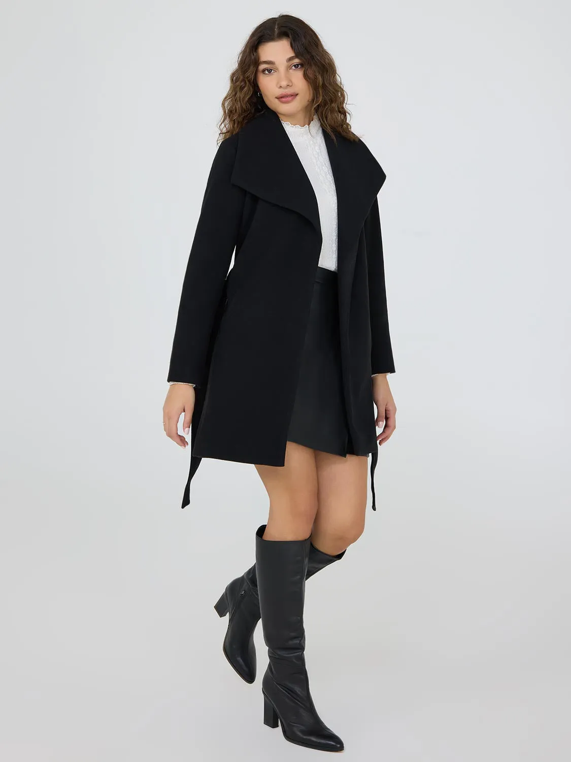 Faux Wool Shawl Collar Wrap Coat
