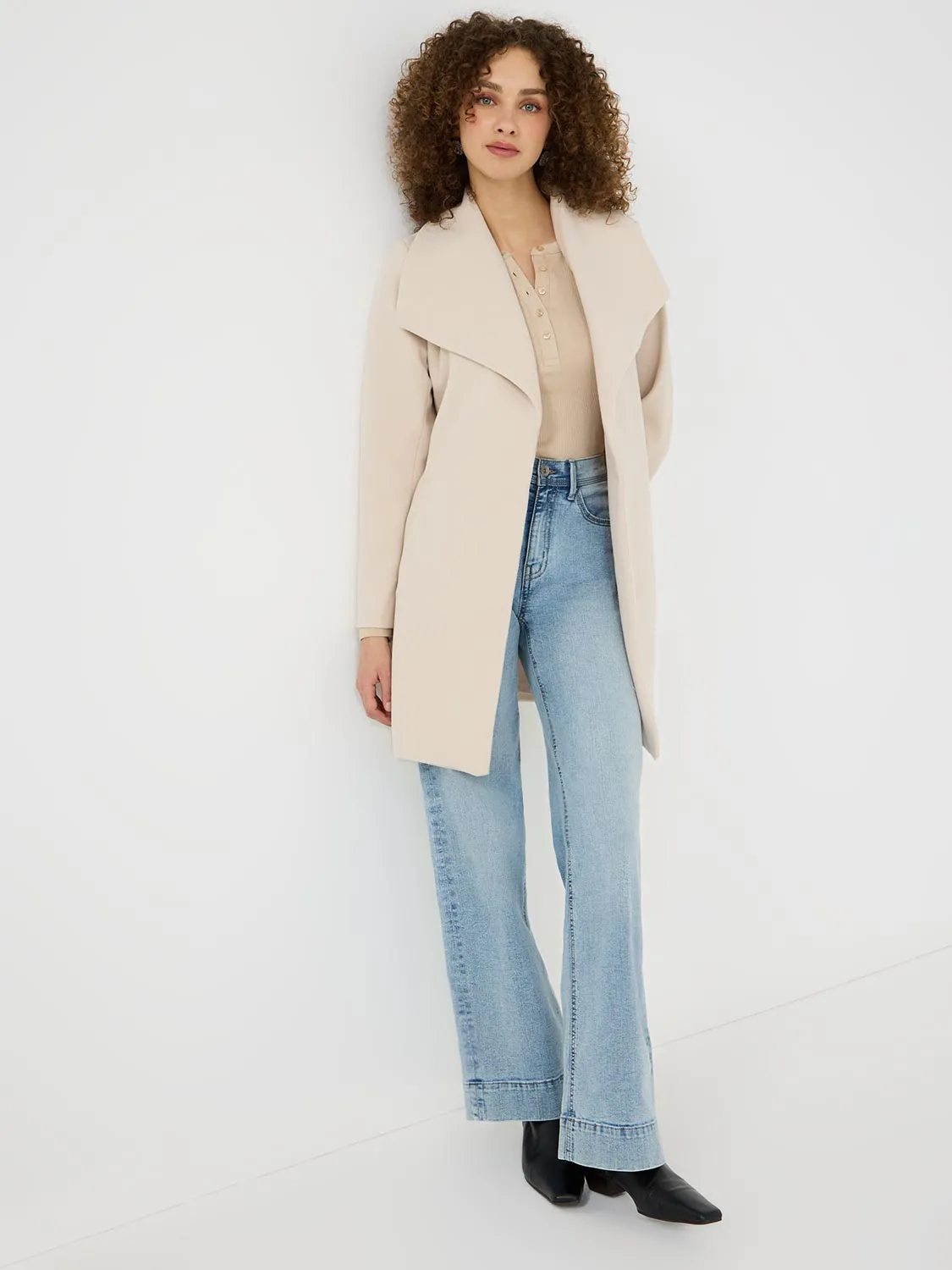Faux Wool Shawl Collar Wrap Coat