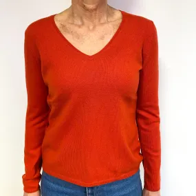 Fiery Orange Cashmere V-Neck Jumper Medium