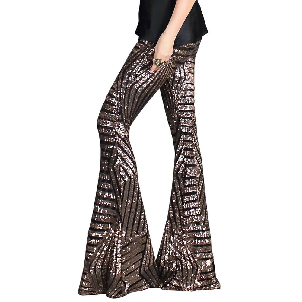 Flare High Waist Straight Glitter Loose Pants